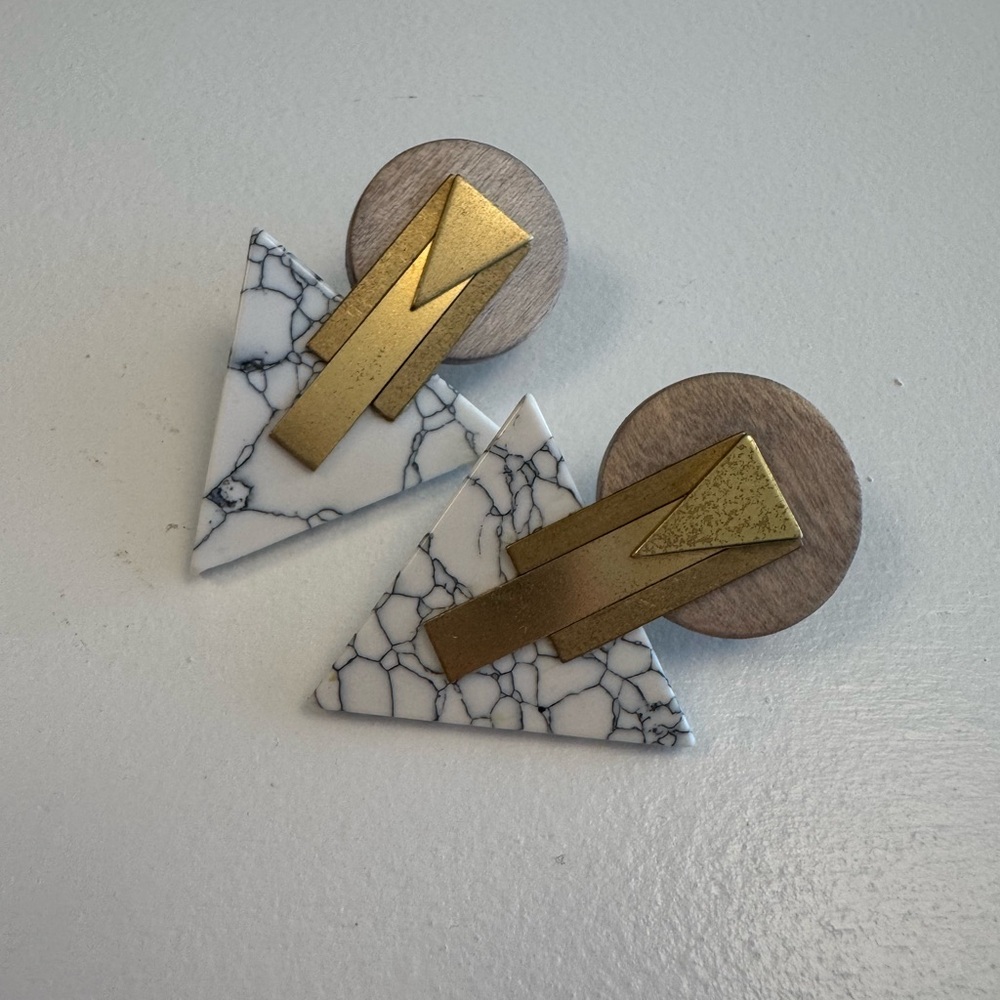 Modern Gold and Marble Triangle Earrings